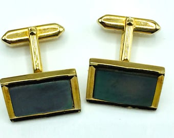 Mid 20th Century Gents Retro Jewellery Accessory 1950s 1960s Gold Tone Metal /& Pearlised Grey Acrylic Oval Centres Vintage Mens Cufflinks