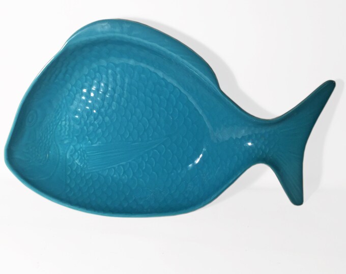 Vintage Ceramic Fish Dish. Large Majolica Matceramica Teal Etsy