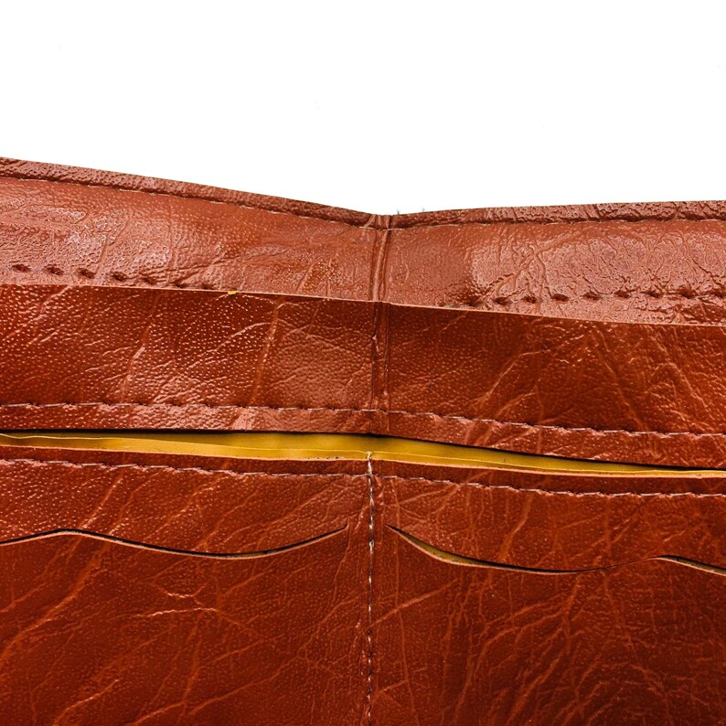 Money Card Holder Mid Credit Card /& Note Compartments Light Brown Leatherette 1960s 1970s Mens Bifold Wallet Vintage Gents Accessory