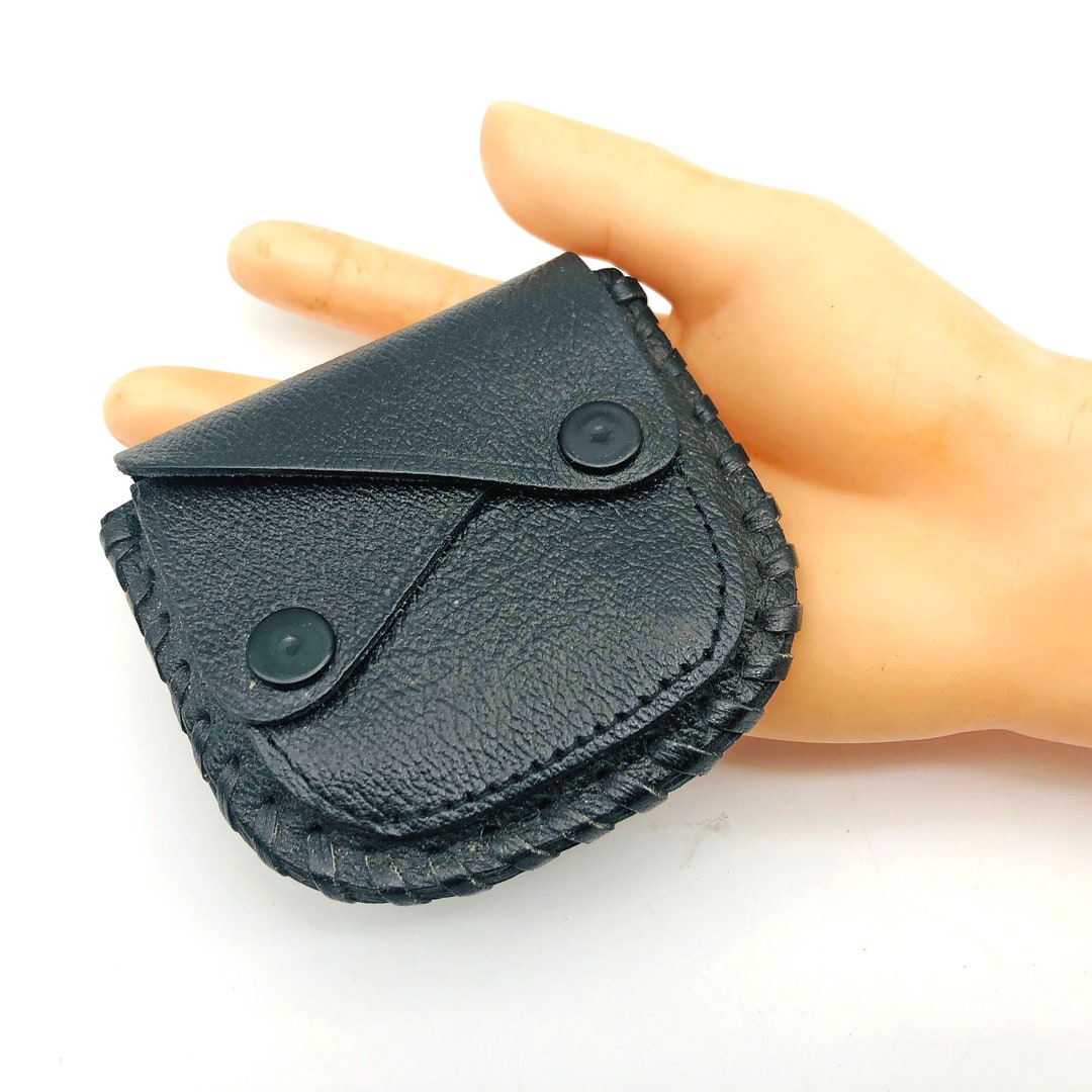 Vintage Coin Holder. Black Calf Hide Leather. 3 Compartment Folding