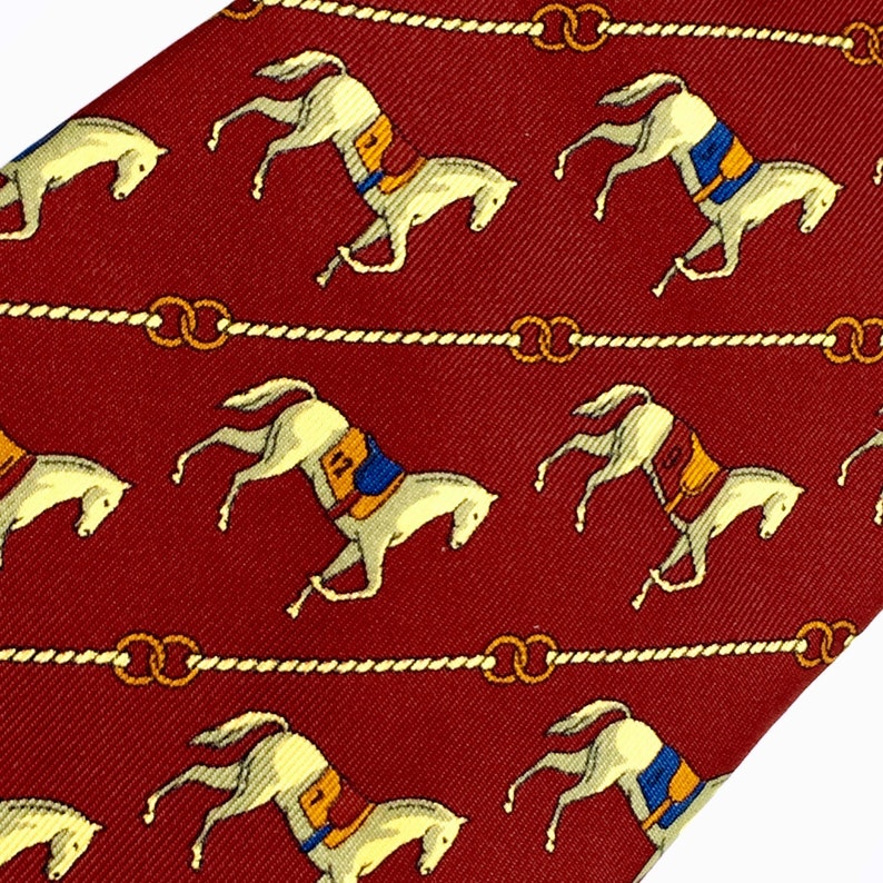 Vintage Nina Ricci Gentleman's Neck Tie. Equestrian Horse Motif 100% Pure Silk. French Designer Neckwear Luxury Brand , Hand Made in France image 7