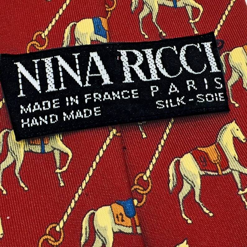 Vintage Nina Ricci Gentleman's Neck Tie. Equestrian Horse Motif 100% Pure Silk. French Designer Neckwear Luxury Brand , Hand Made in France image 6