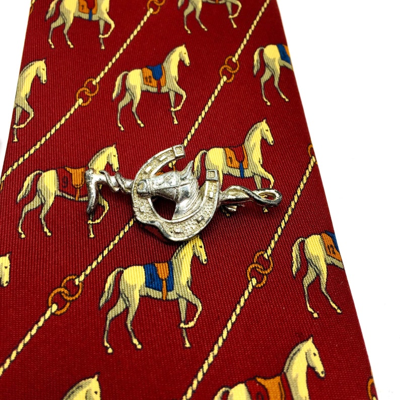 Vintage Nina Ricci Gentleman's Neck Tie. Equestrian Horse Motif 100% Pure Silk. French Designer Neckwear Luxury Brand , Hand Made in France image 2