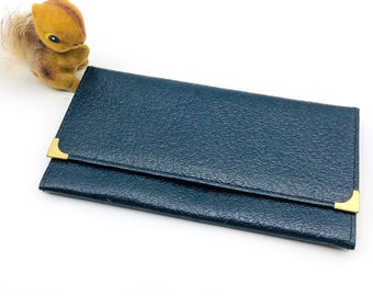 Bifold Wallet & Phone Case. Textured Navy Blue Leather. Vintage Money Holder Accessory. Multiple Bill, Notes Cards ID Driver's Licence Slots