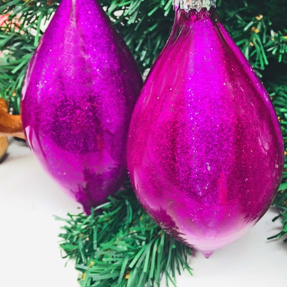 Shiny Aubergine Purple Glass Bauble Hanging Christmas Decorations with  Diamante Beads - Winter Tree Ornaments - Festive Gift