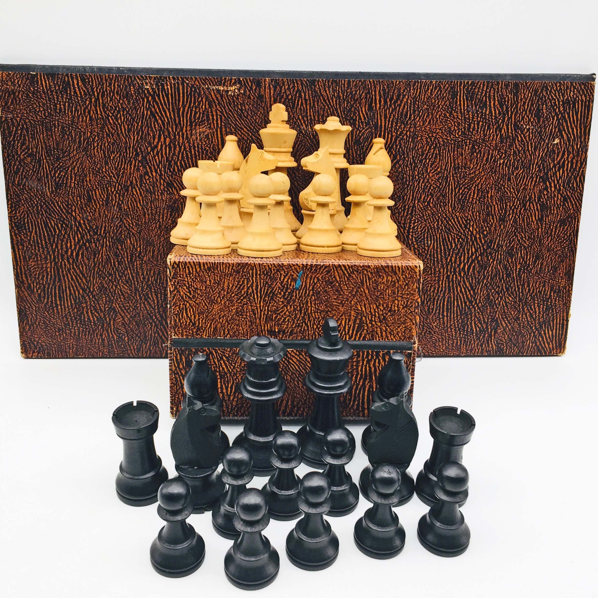 Wooden Folding Chess Set Pieces Vintage Storage Large Tournament Game Play Board 
