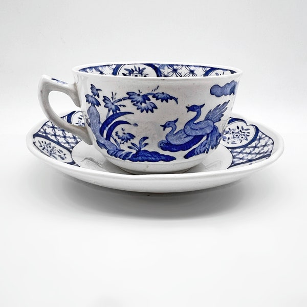 Old Chelsea Tea Coffee Cup & Saucer. Blue and White China 6467812 Furnivals Ltd. Vintage Mason's Earthenware Dinner Service Dining Tableware
