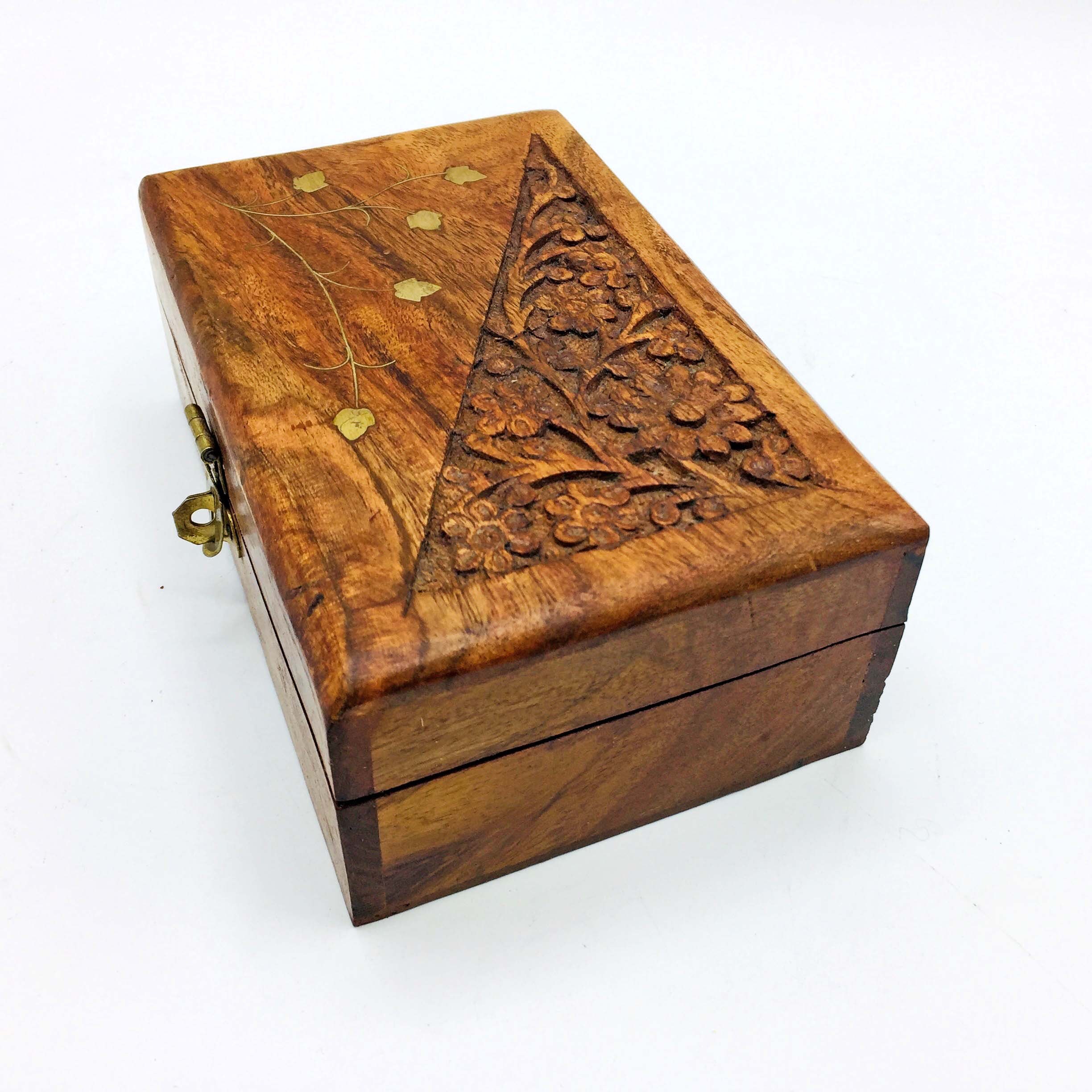 Caja tallada a mano vintage madera tapada y almacenamiento de | Etsy