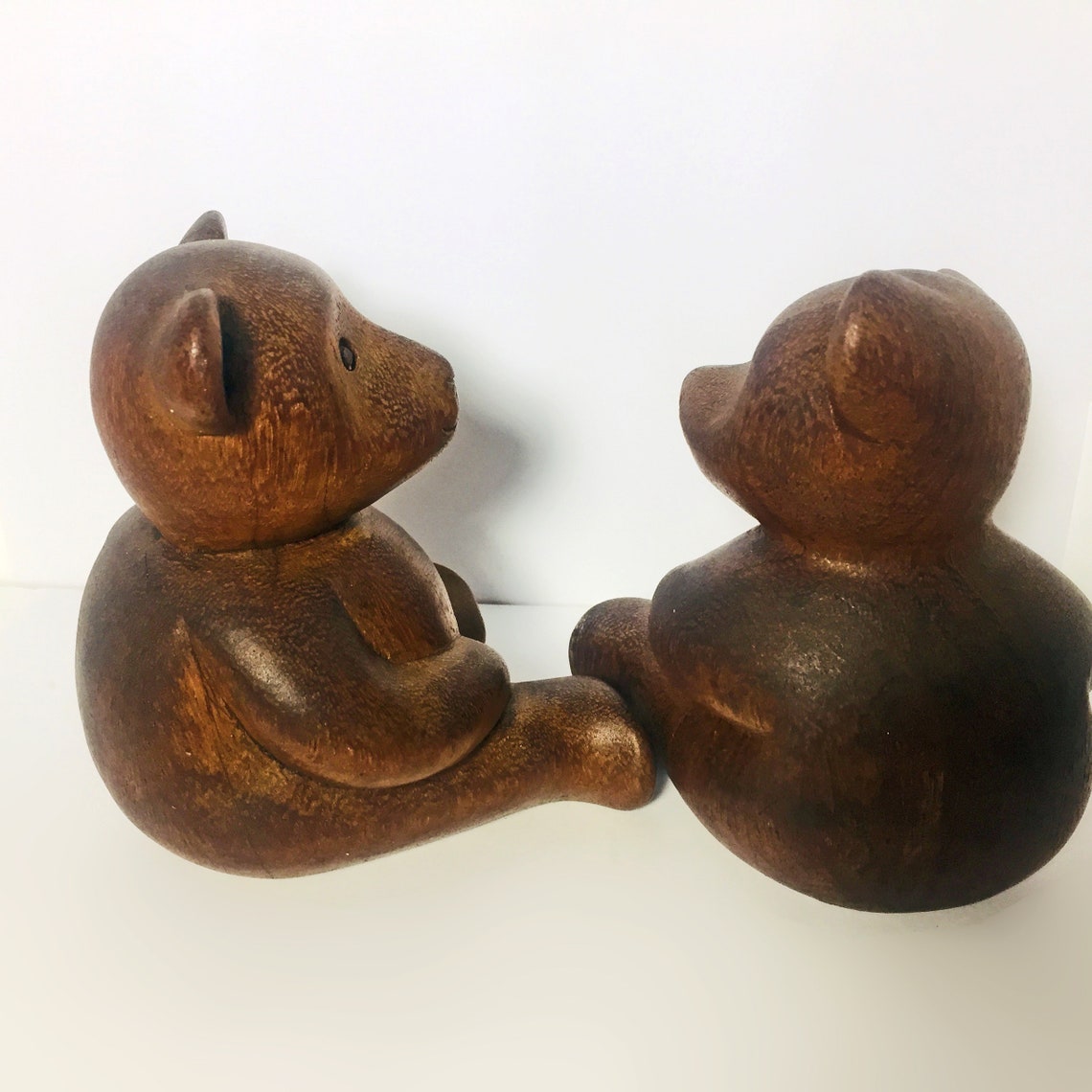 Pair of Teddy Bear Wooden Carved Figurines. Mahogany Wood. Etsy