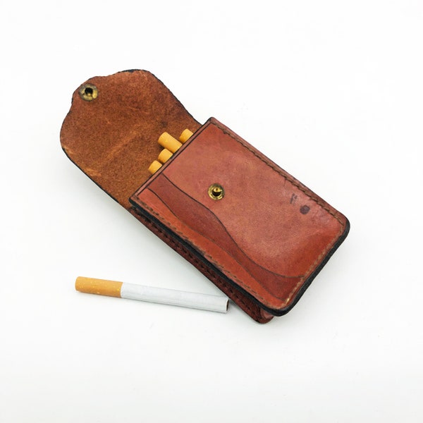 Leather Cigarette Case. Vintage Tan Hide Tobacco & Lighter Holder. Handmade Decanter Pouch. Smoking Tobacciana Vaping Accessory.