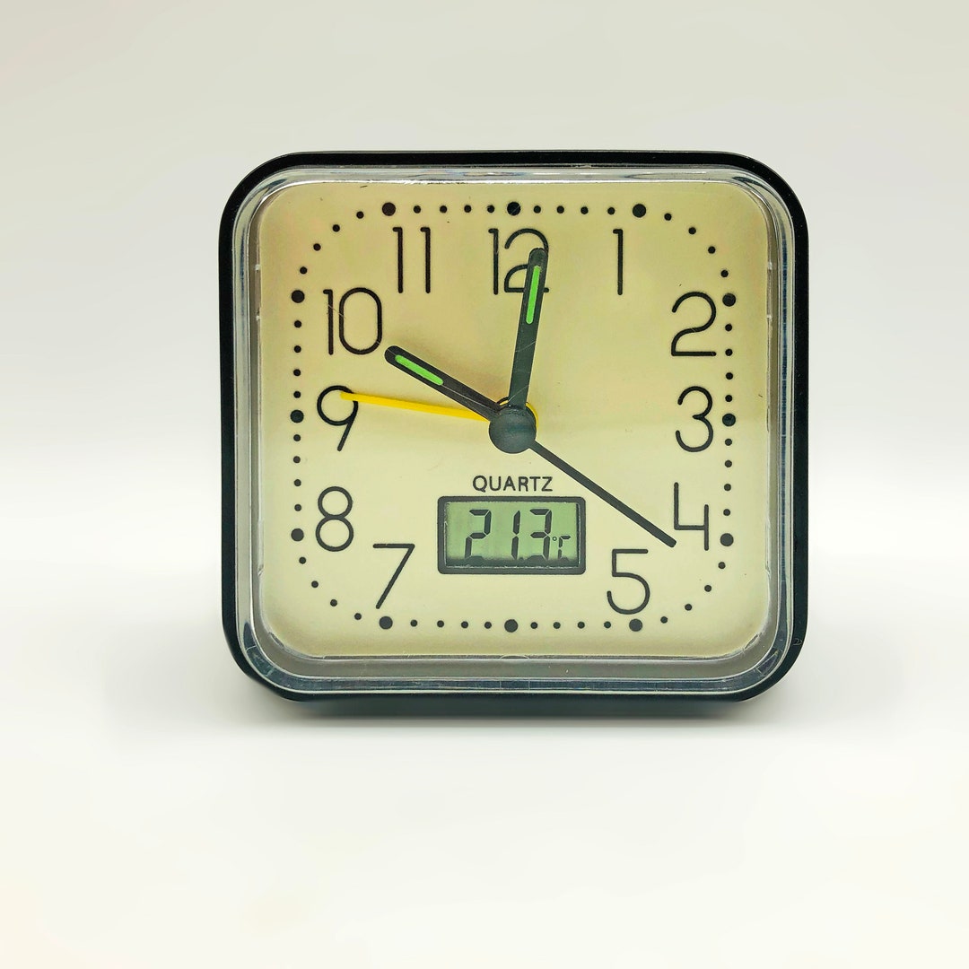 Vintage Alarm Clock & Temperature Gauge 1990s Black Acrylic Etsy
