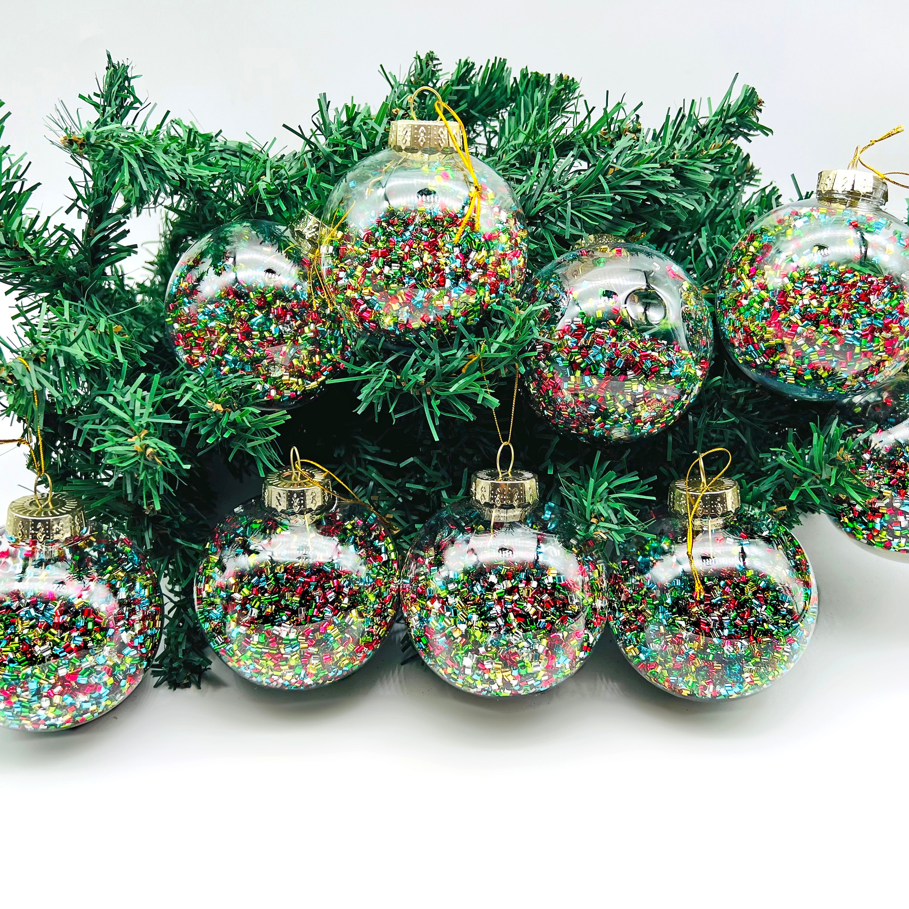Set of 6 White Felt and Iridescent Sequin Christmas Decorations / Christmas  Tree Decorations Various Sizes 