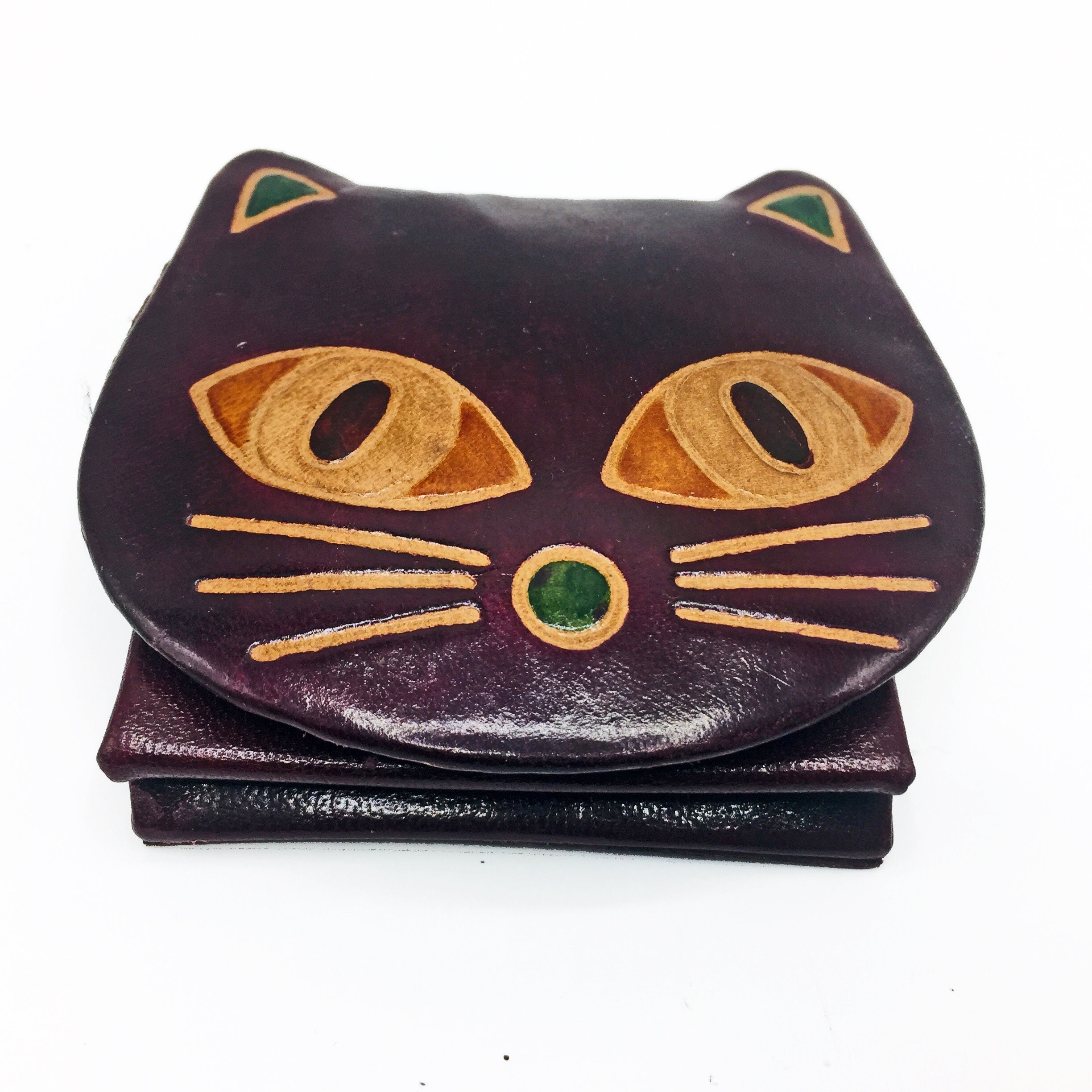 Vintage Tooled Leather Cat Head Coin/piggy Bank - Etsy