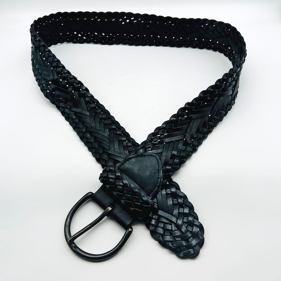 Vintage Unisex GAP Belt. Black Plaited Woven Blac… - image 1