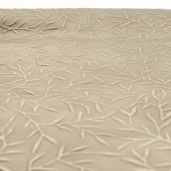 5.5 ft Embossed Leather Cowhide Skin. Light Biscuit Beige Off Cut Length. Upholstery Quality. Remnant Suitable for Craft, Clothing Upcycling