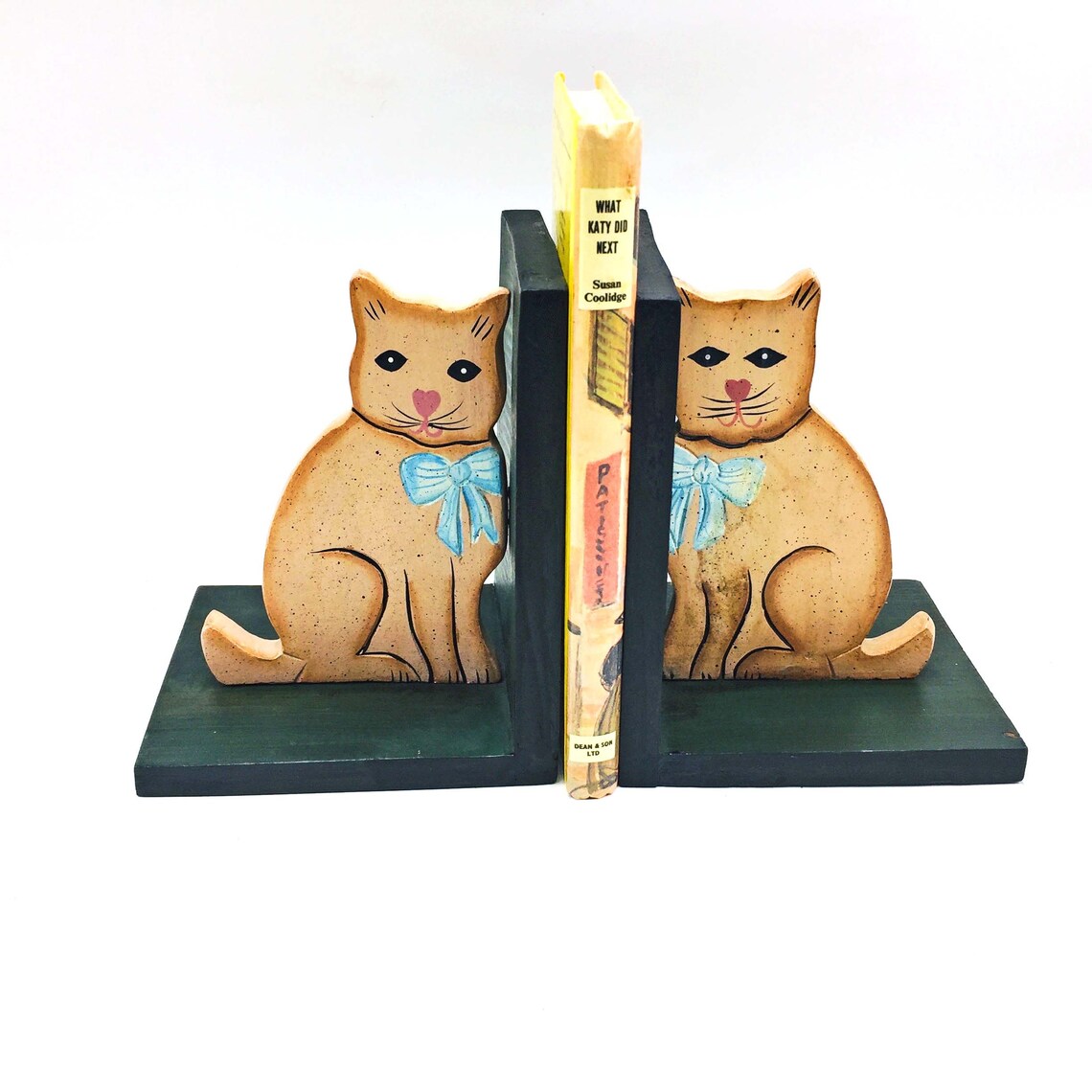 Vintage Wooden Cat Bookends Handmade & Hand Painted Wood Etsy UK