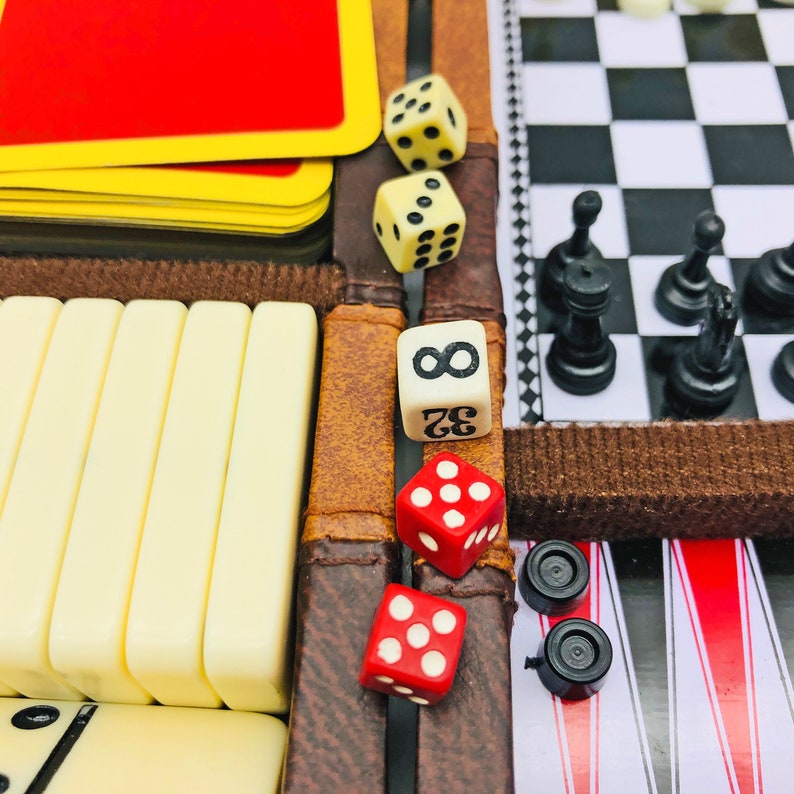 Vintage Travel Games Compendium. Backgammon Chess Dice Etsy