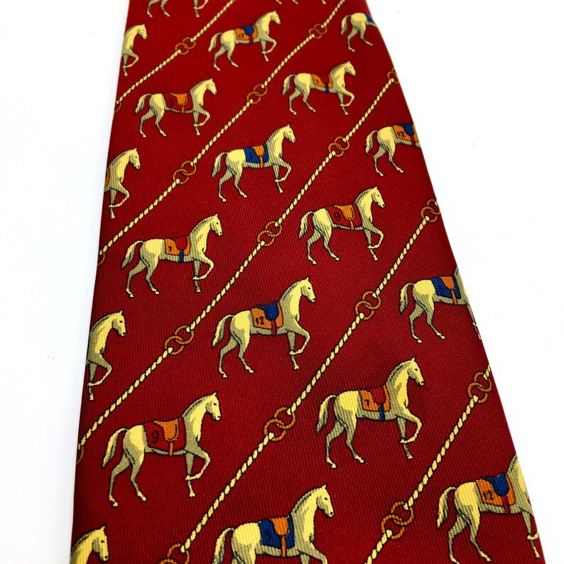Vintage Nina Ricci Gentleman's Neck Tie. Equestrian Horse Motif 100% Pure Silk. French Designer Neckwear Luxury Brand , Hand Made in France image 4