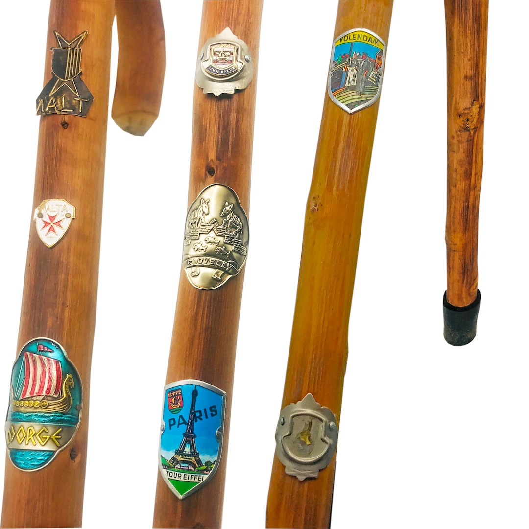 German Walking Stick . 38.5 Long Vintage Hiking Cane. 7 Medallion