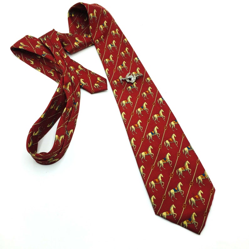Vintage Nina Ricci Gentleman's Neck Tie. Equestrian Horse Motif 100% Pure Silk. French Designer Neckwear Luxury Brand , Hand Made in France image 3
