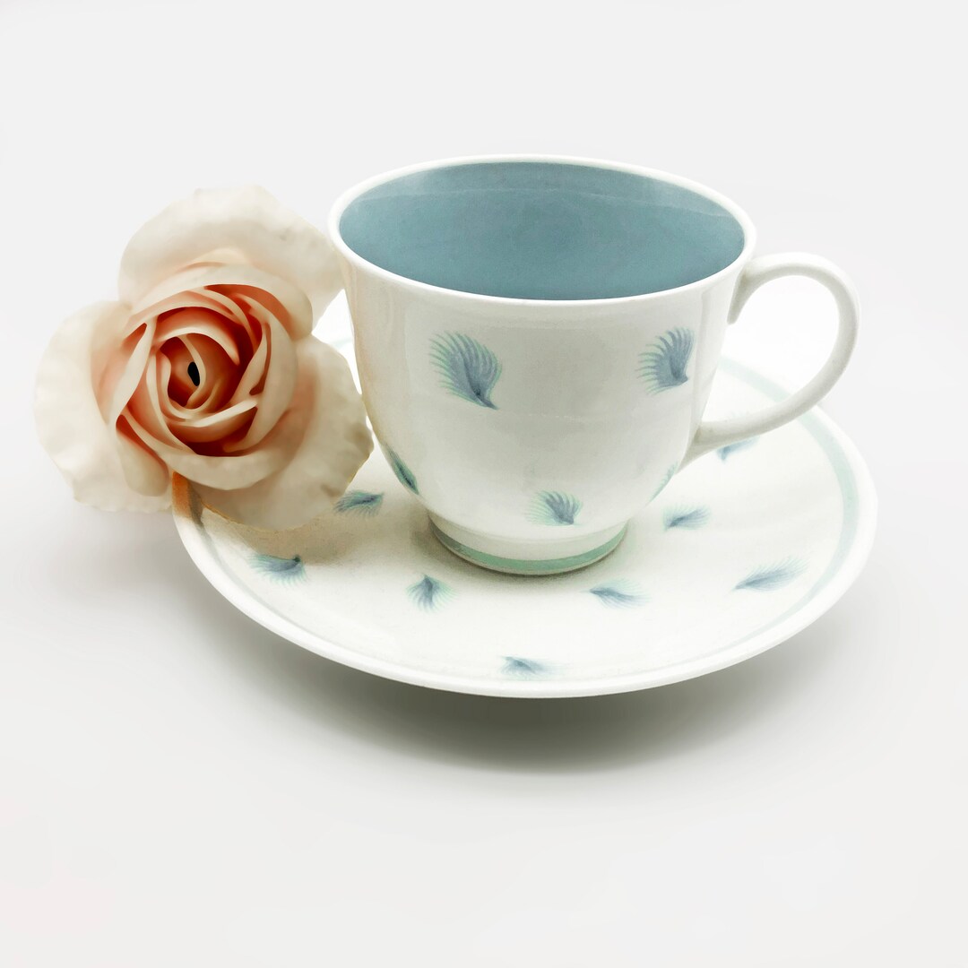 Susie Cooper Tea Cup & Saucer Vintage Duck Egg Blue and White Bone ...
