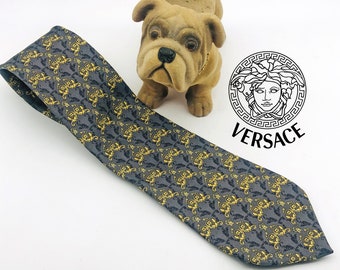 Vintage VERSACE Medusa Neck Tie. 100% Pure Silk. Italian Designer Luxury Brand Handmade in Italy. Men's Sartorial Dressing Necktie Accessory