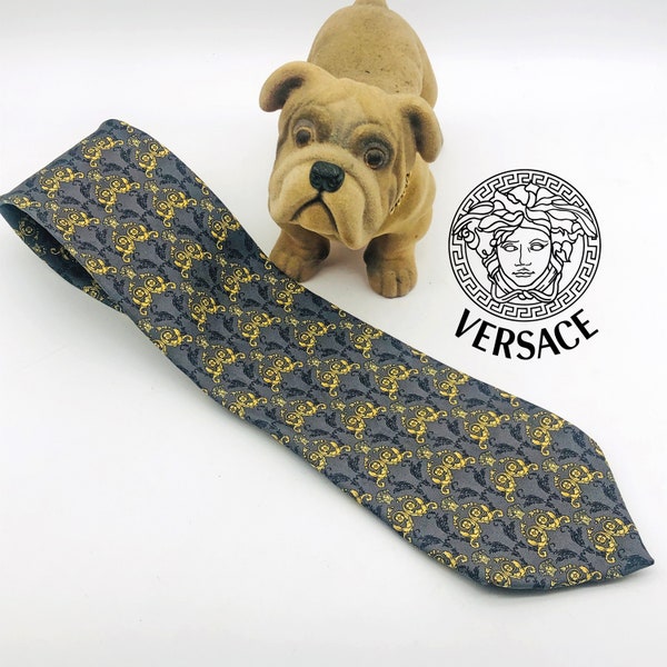 Vintage VERSACE Medusa Neck Tie. 100% Pure Silk. Italian Designer Luxury Brand Handmade in Italy. Men's Sartorial Dressing Necktie Accessory