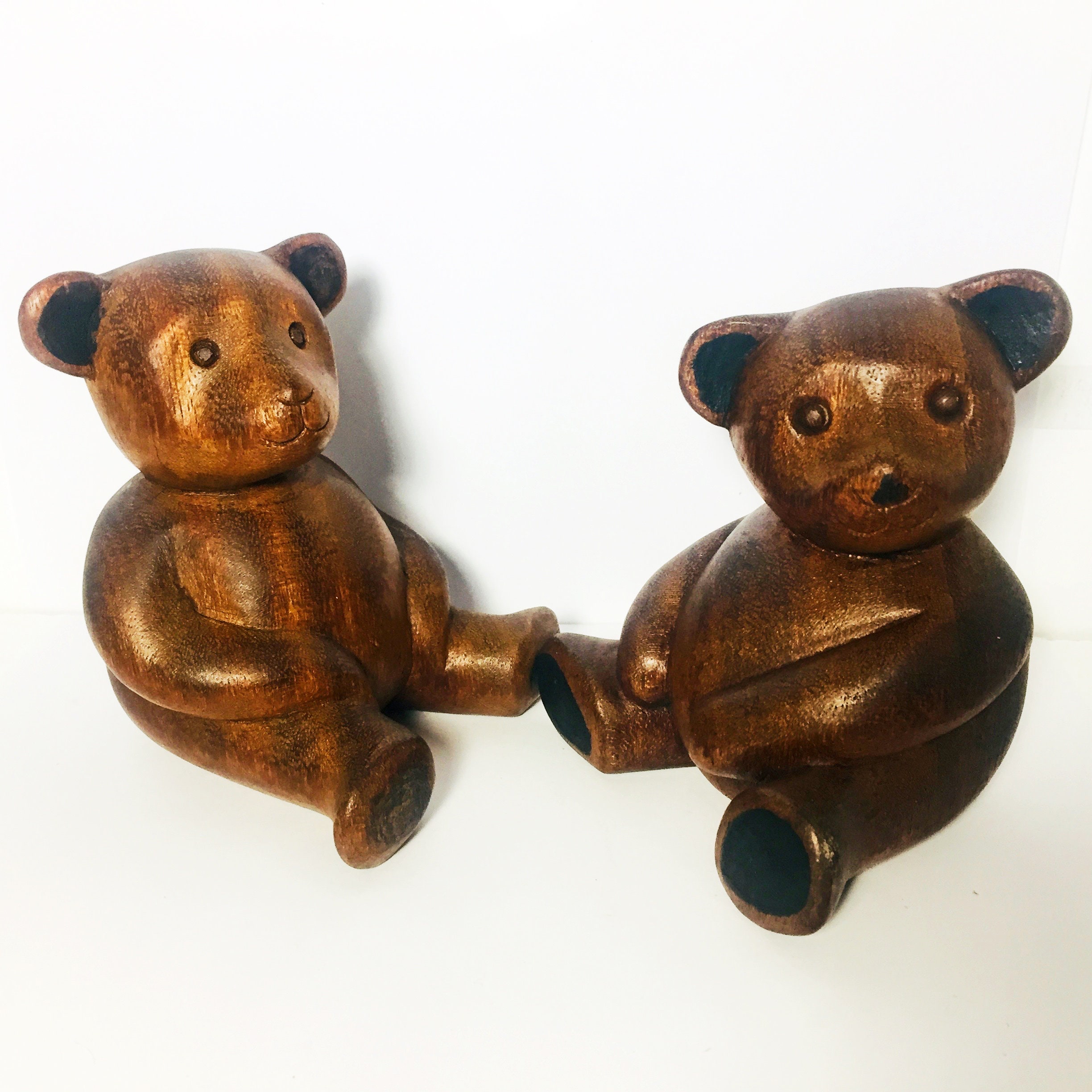 Pair of Teddy Bear Wooden Carved Figurines. Mahogany Wood. Etsy