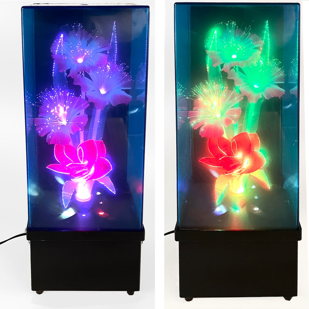 1960s 70s Fiber Optic Lamp. Black Base & Transparent Blue Case. Fibre