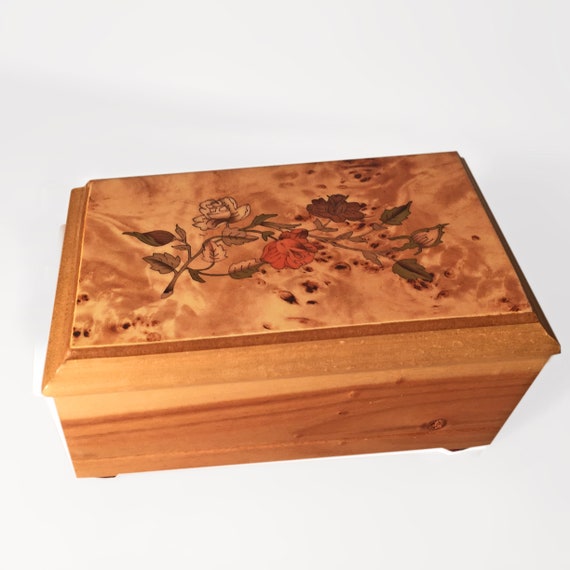 Wooden Jewellery Box Light Oak Burl Wood Fl Detail Case Vanity Mirror Ring Holder Compartment Made By Mele And Co Great Condition - Wood Box Vanity Light Wooden Jewellery Box Light Oak Burl Wood Fl Detail Case Vanity Mirror Ring Holder Compartment Made By Mele And Co Great Condition - Wood Box Vanity Light