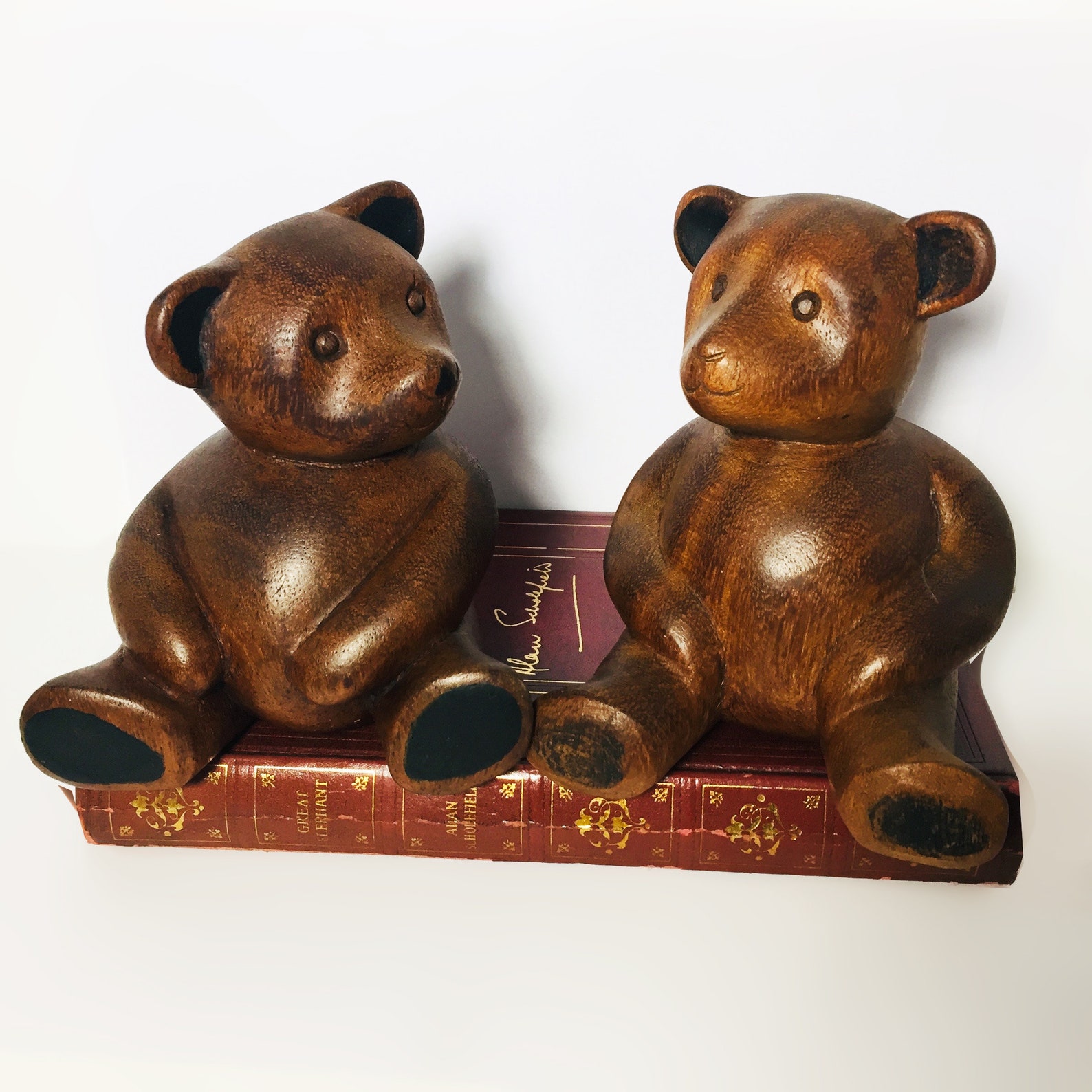Pair of Teddy Bear Wooden Carved Figurines. Mahogany Wood. Etsy