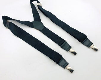 Vintage Mens Braces. Black Elastic Web Adjustable Stretch Clip On Trouser Suspenders.  Silver Clips. 35 mm Wide.Mens  Gent's Dress Accessory