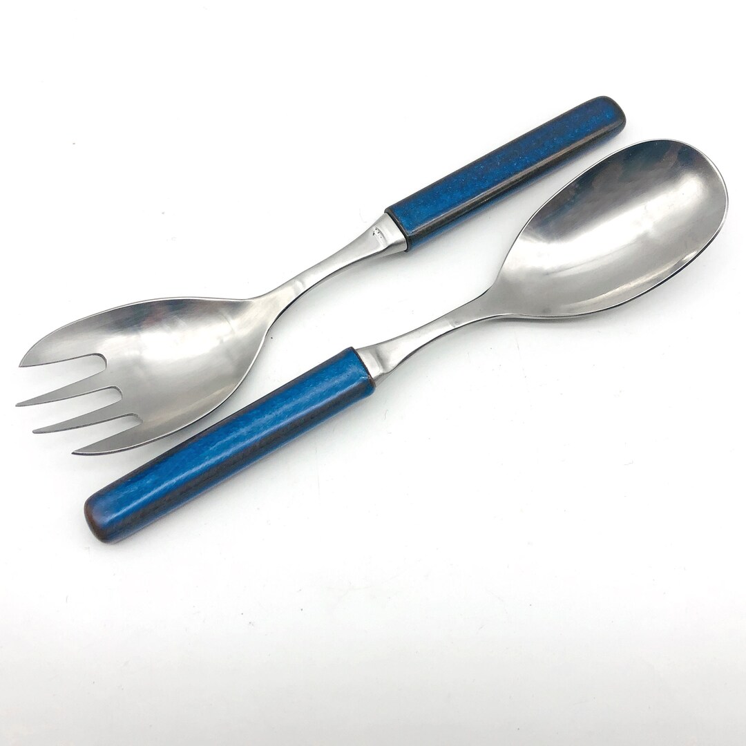 6 Denby Salad Servers. Vintage Touchstone Sapphire Blue Ceramic Handle