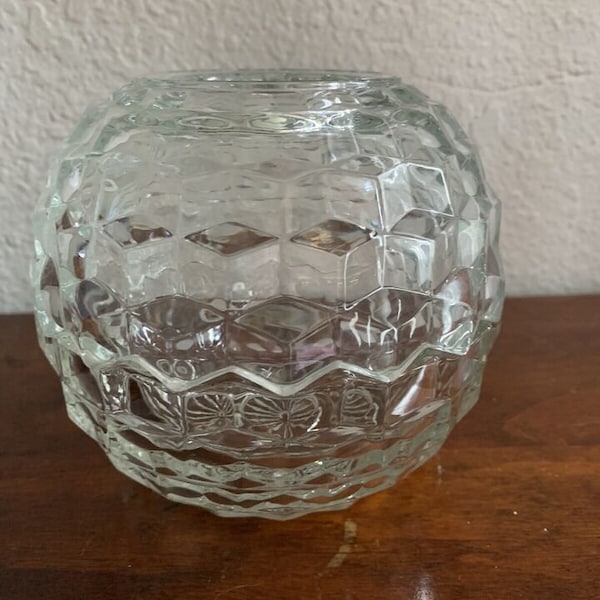 Vintage Cubist FAIRY LAMP Tea Light Large Clear Glass Globe Candle Holder Votive