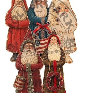 Vintage Belsnickle-tomten PNG-set | Tyskinspirerade julutklipp från 1920 | Digital nedladdning av primitiv tomte | 4x6 högupplöst PNG