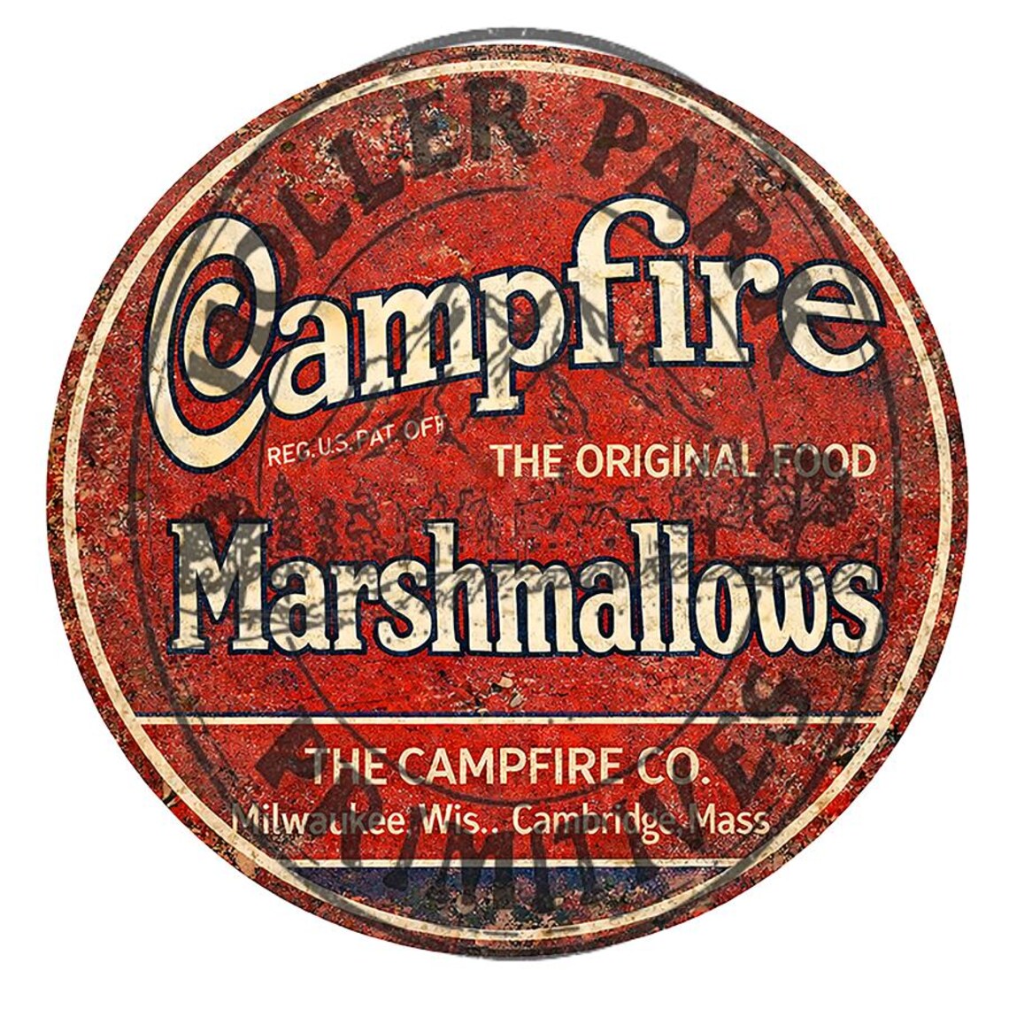 Reproduction Red Campfire Marshmallow Wrap Label With Round Top ...