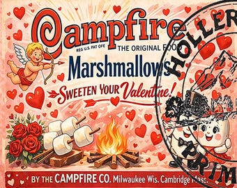 Etiqueta para envolver malvaviscos con fogata de San Valentín (descarga digital)