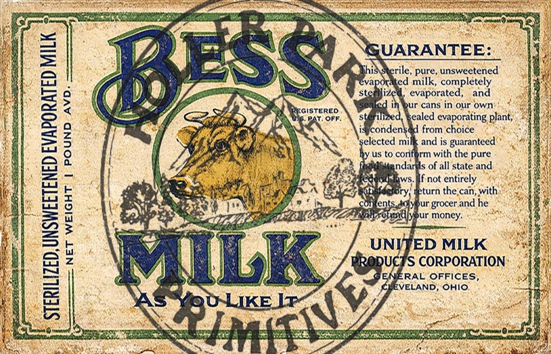 Reproduction Label Reproduction Bess Milk Label : Vintage Printable Image (digital ...