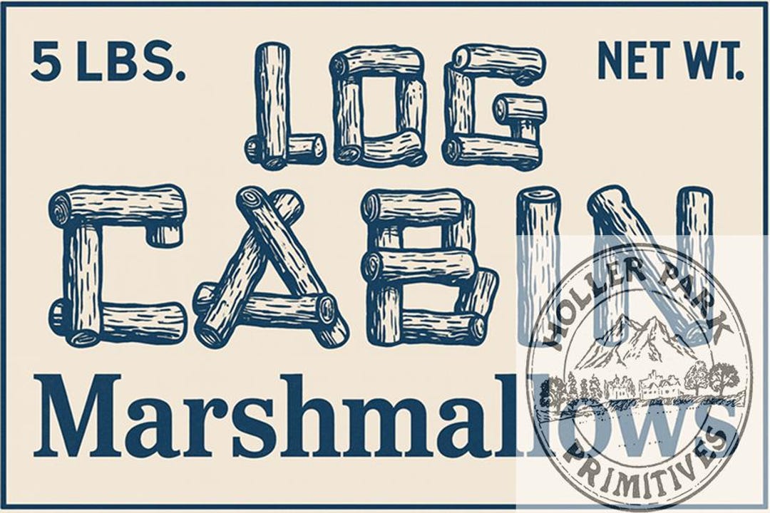 Logs Label Lettering Vintage Log Cabin Marshmallow Label Replica: Printable Tin Label ...