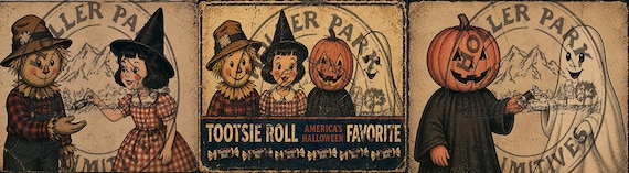 Vintage Reproduction Halloween Tootsie Roll wrap & RND Top PDF Labels: WITH faux candy instructions Printable Graphics (Digital Download)