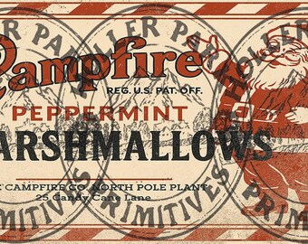 Etiqueta de malvavisco de menta con aspecto envejecido/de fogata primitiva: Gráfico vintage (descarga digital)