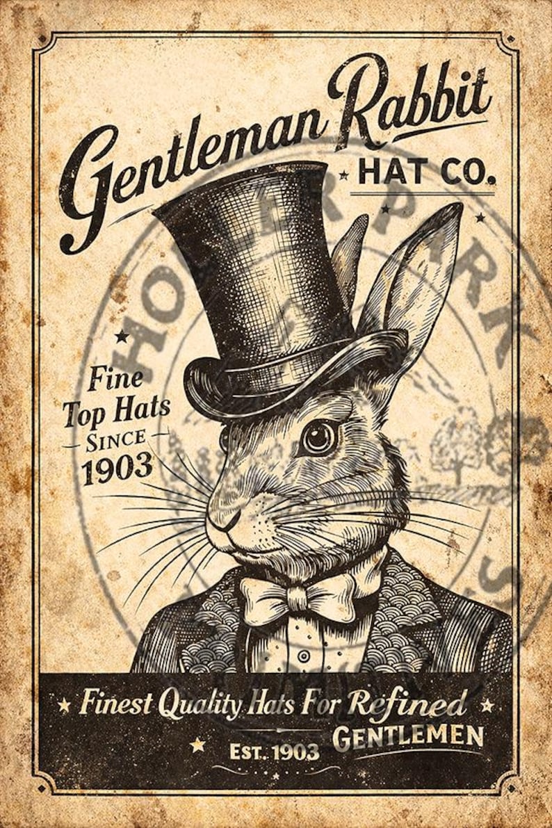 Vintage Primitive Gentleman Rabbit : Printable Antique Graphic (digital ...