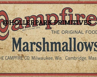 Primitive Distressed Campfire Marshmallow Tin Label: Vintage Graphic (Digital Download)