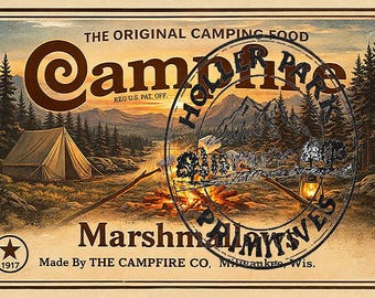 Vintage Reproduction Campfire Marshmallow Wilderness Label Replica: Printable Tin Label (Digital Download)