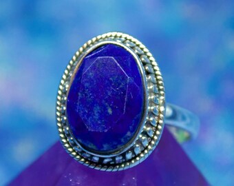 Faceted Lapis Lazuli Sterling Silver Ring - US Size 8
