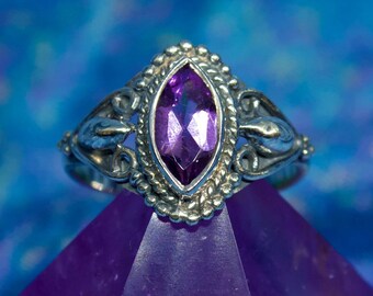 2.27cts Faceted Natural Purple Amethyst 925 Silver Ring US Size 8/UK P