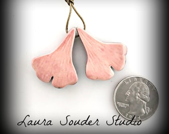 Jewelry Earrings,  Leaf Earrings, Ceramic Jewelry, Raku Jewelry, Handmade Supply, Ginkgo Leaf Earrings, Mauve Color, Gift for Her, Gift, LSS