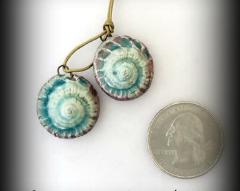 Ceramic Jewelry Raku Jewelry Shell Earrings Handmade Supply Earring Components Turquoise Earrings Gift for Her Gift for Artist Laura Souder