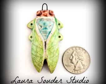 Cicada Pendant Cicada Jewelry Jewelry Pendant Ceramic Jewelry Raku Jewelry Raku Cicada Longevity Insect Bug Jewelry Mothers Day Gift