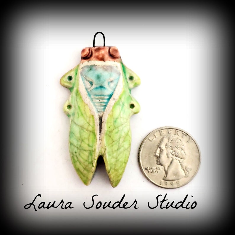 Cicada Pendant Cicada Jewelry Jewelry Pendant Ceramic Jewelry Raku Jewelry Raku Cicada Longevity Insect Bug Jewelry Mothers Day Gift image 1
